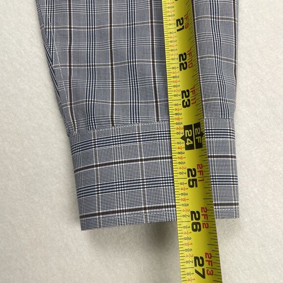 Nordstroms Mens Windowpane Button Up Long Sleeve Dress Shirt Trim Fit Blue-17.5 - Picture 9 of 12